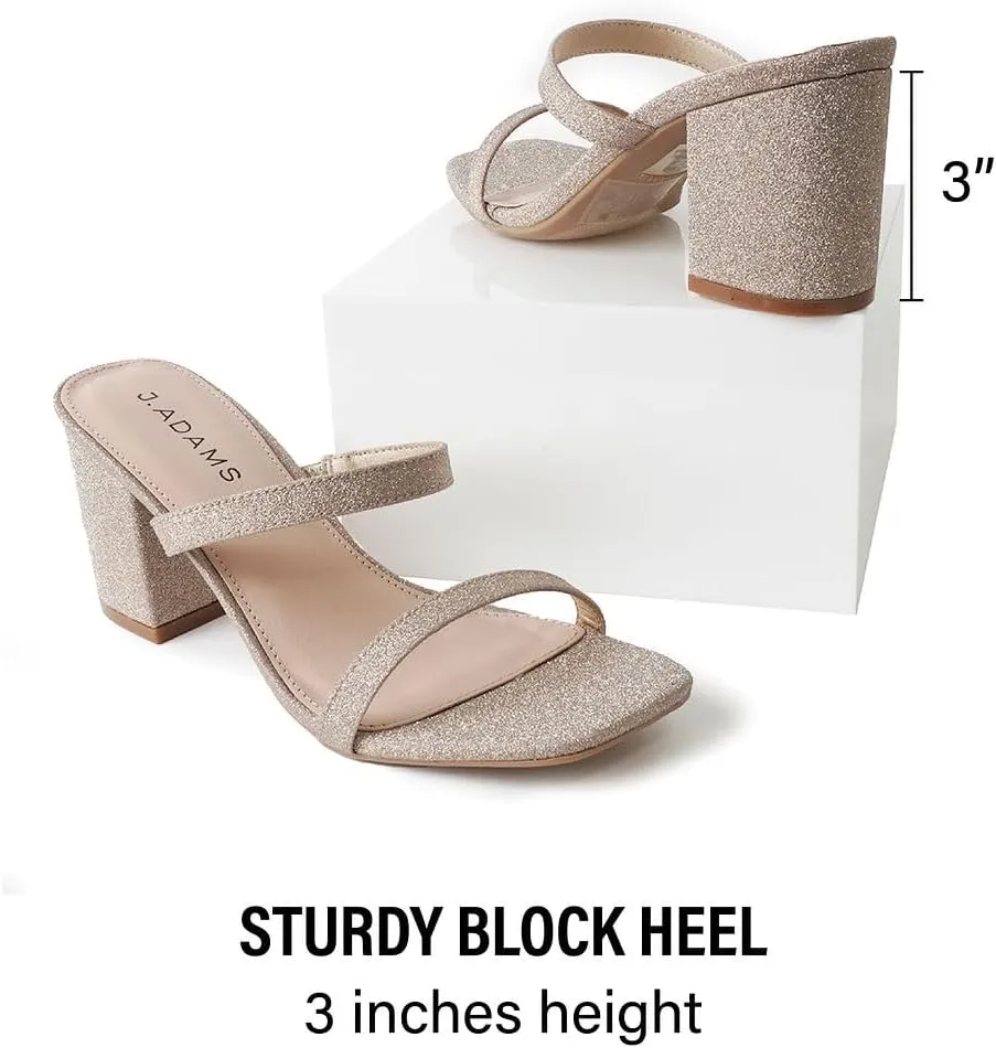 J. Adams Stormi Heeled Sandals Women Dressy Summer Flat Mules- Square Toe Double Band Low Block Heel Sandals - Chunky Sandals for Women - Summer Sandals, Womens Dress Sandals, Women's Heeled Sandals