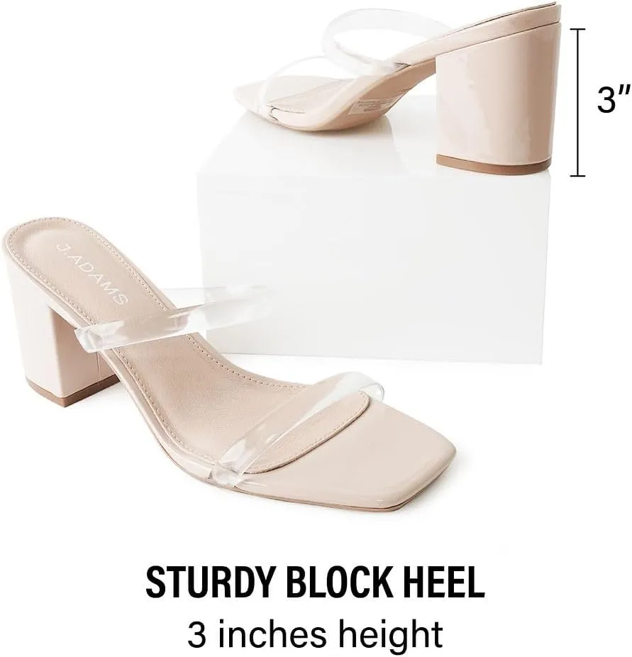 J. Adams Stormi Heeled Sandals Women Dressy Summer Flat Mules- Square Toe Double Band Low Block Heel Sandals - Chunky Sandals for Women - Summer Sandals, Womens Dress Sandals, Women's Heeled Sandals
