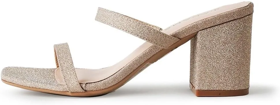 J. Adams Stormi Heeled Sandals Women Dressy Summer Flat Mules- Square Toe Double Band Low Block Heel Sandals - Chunky Sandals for Women - Summer Sandals, Womens Dress Sandals, Women's Heeled Sandals