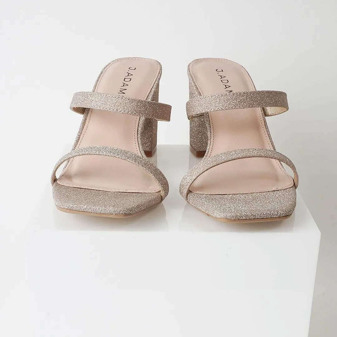 J. Adams Stormi Heeled Sandals Women Dressy Summer Flat Mules- Square Toe Double Band Low Block Heel Sandals - Chunky Sandals for Women - Summer Sandals, Womens Dress Sandals, Women's Heeled Sandals