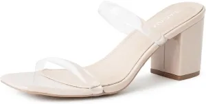 J. Adams Stormi Heeled Sandals Women Dressy Summer Flat Mules- Square Toe Double Band Low Block Heel Sandals - Chunky Sandals for Women - Summer Sandals, Womens Dress Sandals, Women's Heeled Sandals