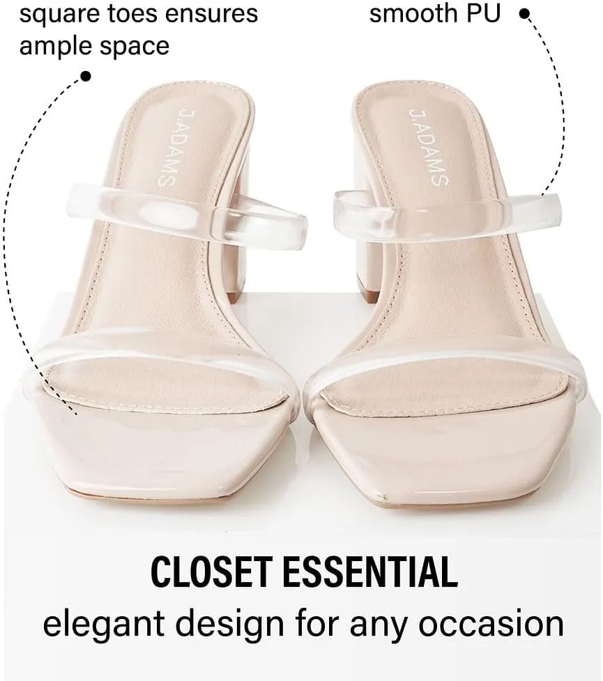 J. Adams Stormi Heeled Sandals Women Dressy Summer Flat Mules- Square Toe Double Band Low Block Heel Sandals - Chunky Sandals for Women - Summer Sandals, Womens Dress Sandals, Women's Heeled Sandals