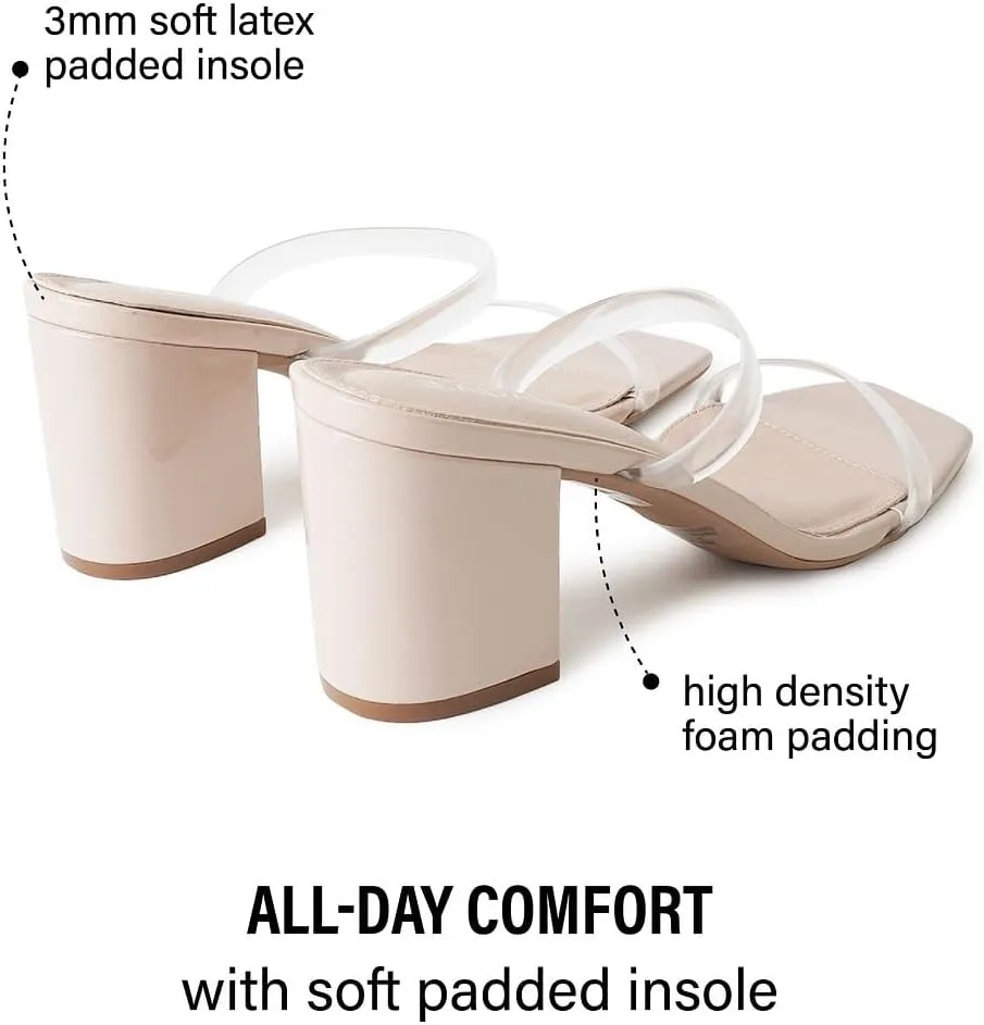 J. Adams Stormi Heeled Sandals Women Dressy Summer Flat Mules- Square Toe Double Band Low Block Heel Sandals - Chunky Sandals for Women - Summer Sandals, Womens Dress Sandals, Women's Heeled Sandals