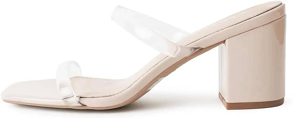 J. Adams Stormi Heeled Sandals Women Dressy Summer Flat Mules- Square Toe Double Band Low Block Heel Sandals - Chunky Sandals for Women - Summer Sandals, Womens Dress Sandals, Women's Heeled Sandals