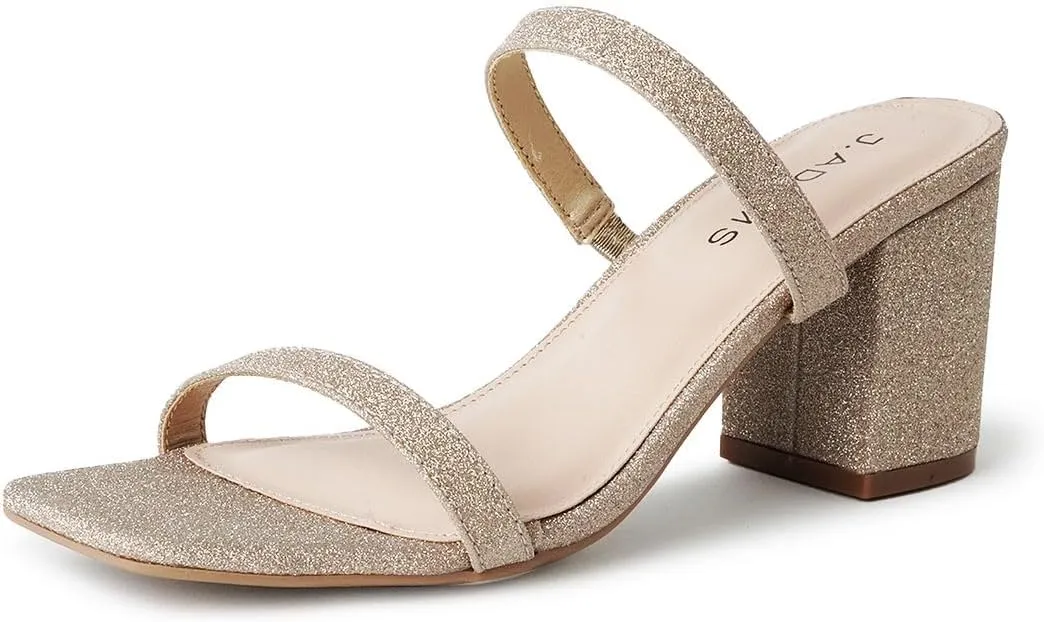 J. Adams Stormi Heeled Sandals Women Dressy Summer Flat Mules- Square Toe Double Band Low Block Heel Sandals - Chunky Sandals for Women - Summer Sandals, Womens Dress Sandals, Women's Heeled Sandals