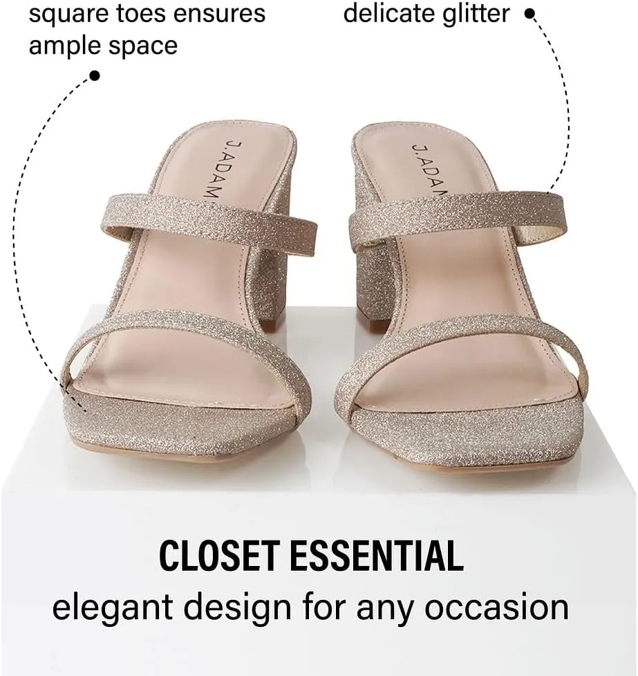 J. Adams Stormi Heeled Sandals Women Dressy Summer Flat Mules- Square Toe Double Band Low Block Heel Sandals - Chunky Sandals for Women - Summer Sandals, Womens Dress Sandals, Women's Heeled Sandals