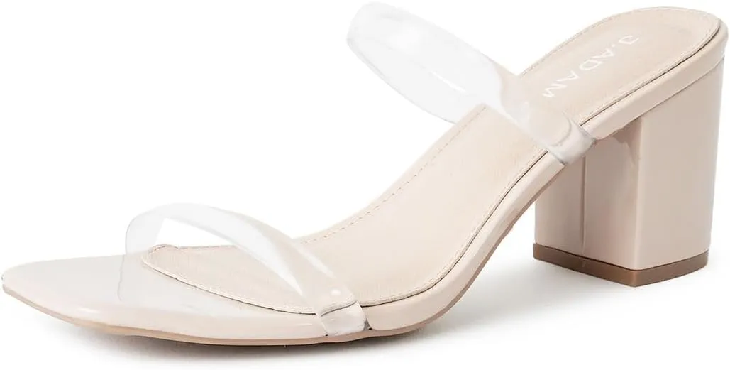 J. Adams Stormi Heeled Sandals Women Dressy Summer Flat Mules- Square Toe Double Band Low Block Heel Sandals - Chunky Sandals for Women - Summer Sandals, Womens Dress Sandals, Women's Heeled Sandals