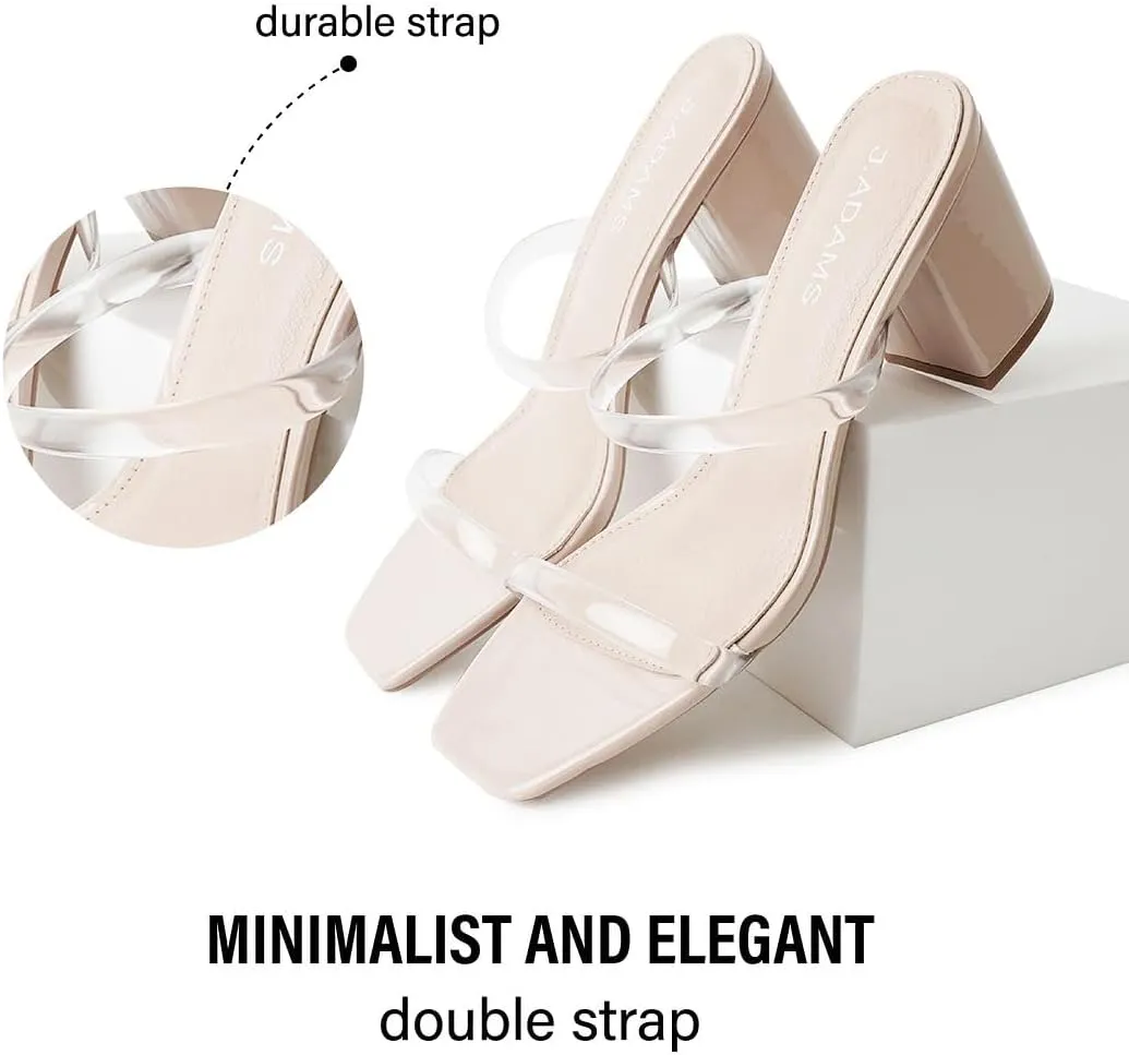 J. Adams Stormi Heeled Sandals Women Dressy Summer Flat Mules- Square Toe Double Band Low Block Heel Sandals - Chunky Sandals for Women - Summer Sandals, Womens Dress Sandals, Women's Heeled Sandals