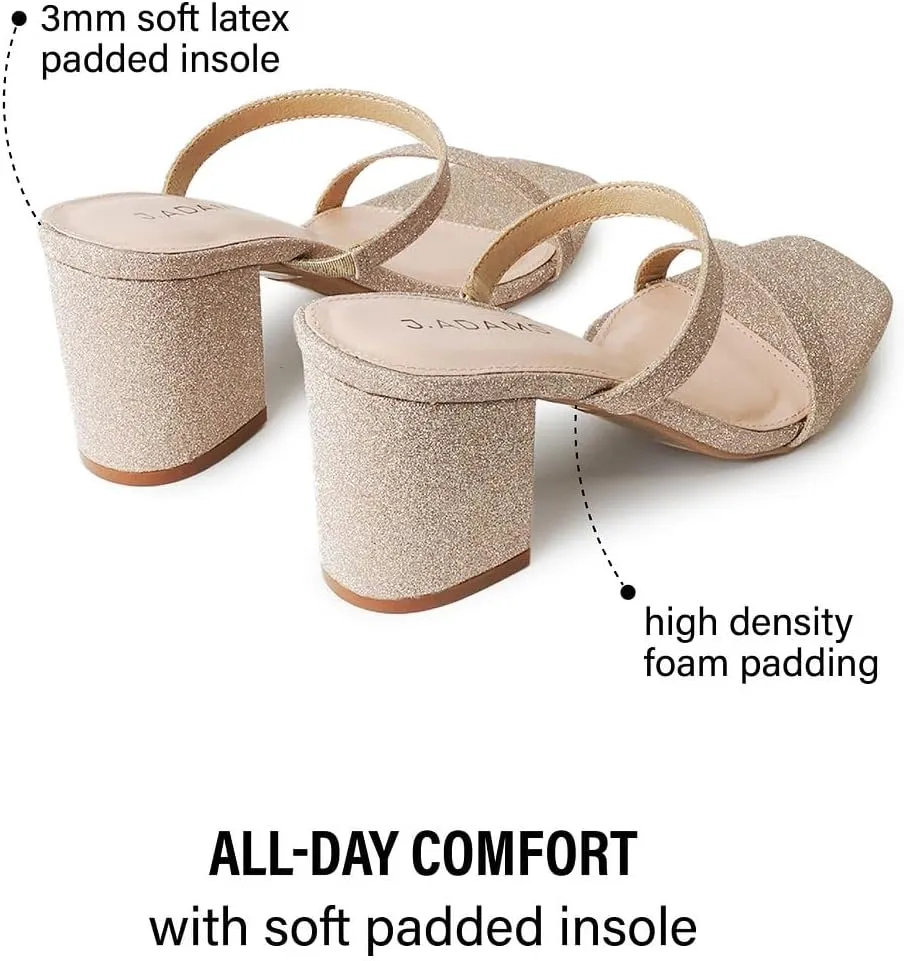 J. Adams Stormi Heeled Sandals Women Dressy Summer Flat Mules- Square Toe Double Band Low Block Heel Sandals - Chunky Sandals for Women - Summer Sandals, Womens Dress Sandals, Women's Heeled Sandals