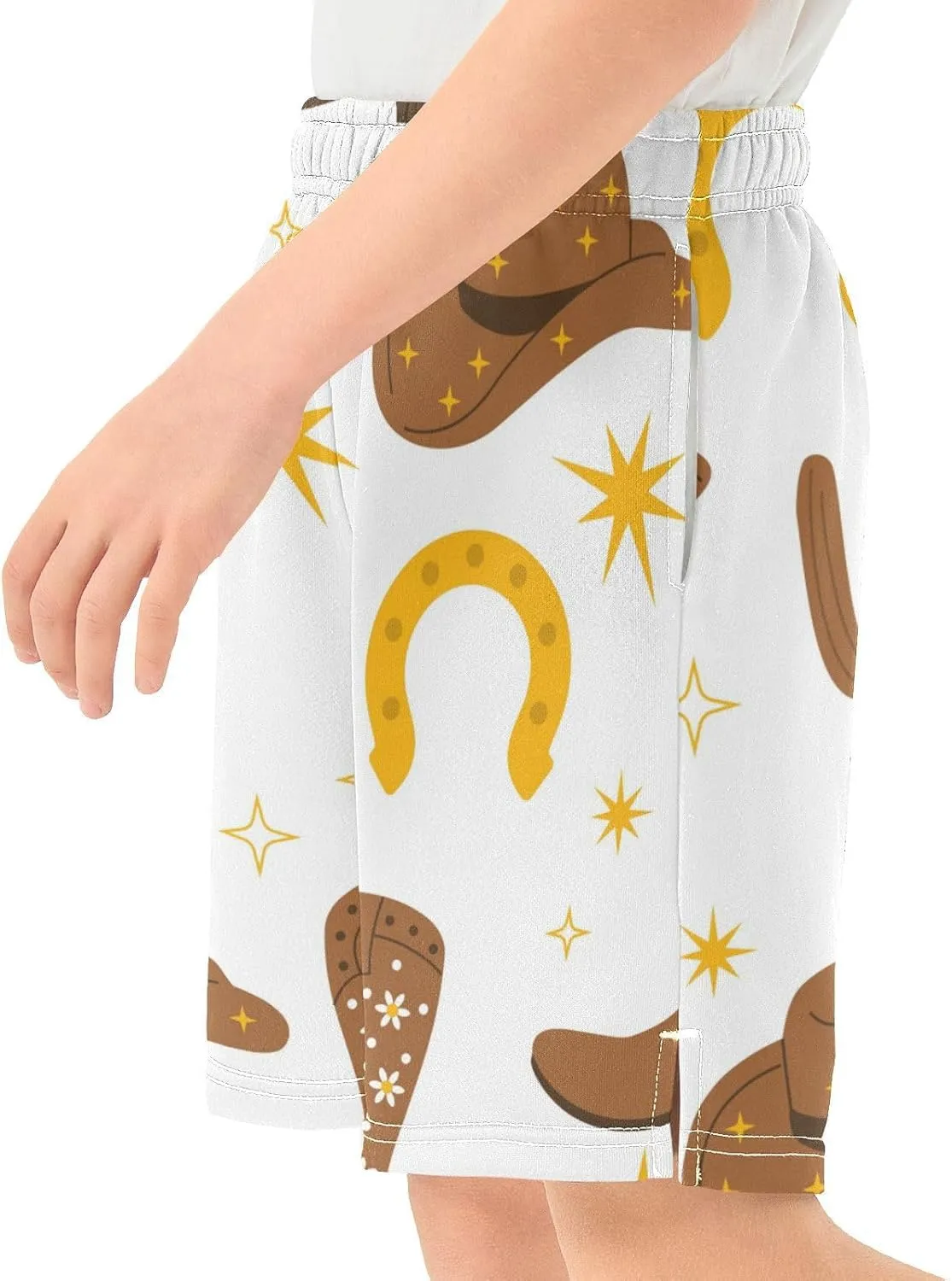J JOYSAY Cowboy Hats Boots Cactus Boys Athletic Shorts Kids Youth Casual Shotrs with Elastic Waistband Pockets