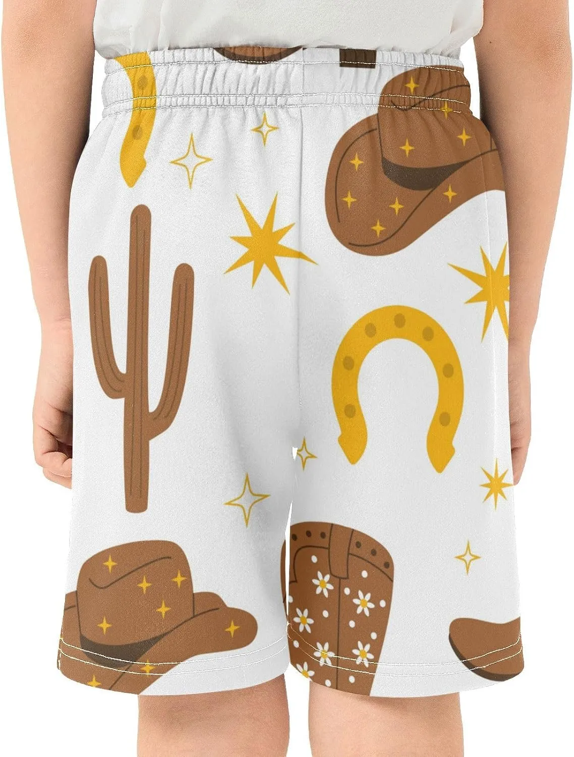 J JOYSAY Cowboy Hats Boots Cactus Boys Athletic Shorts Kids Youth Casual Shotrs with Elastic Waistband Pockets