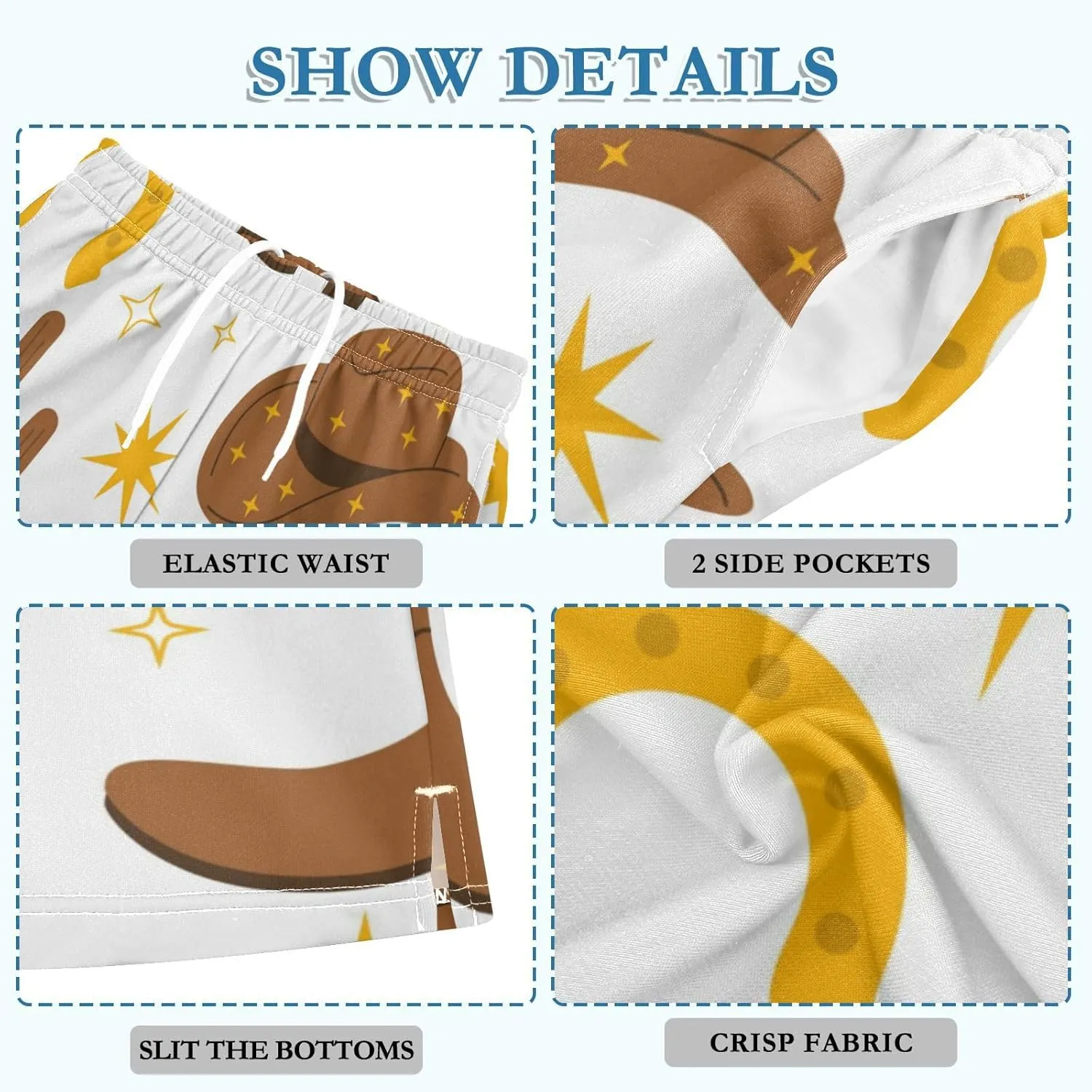 J JOYSAY Cowboy Hats Boots Cactus Boys Athletic Shorts Kids Youth Casual Shotrs with Elastic Waistband Pockets