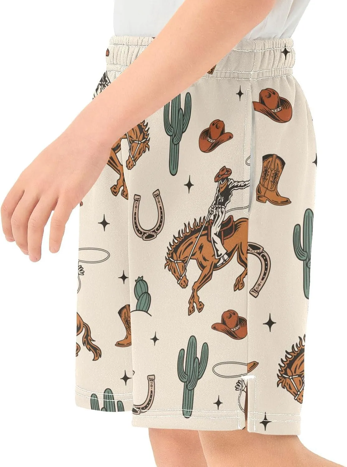 J JOYSAY Cowboys Horses Cactus Boots Boys Athletic Shorts Kids Youth Casual Shotrs with Pockets Elastic Waistband