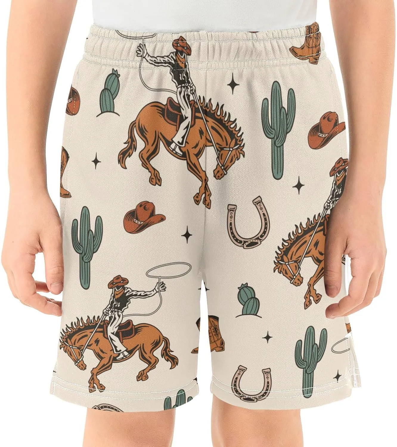 J JOYSAY Cowboys Horses Cactus Boots Boys Athletic Shorts Kids Youth Casual Shotrs with Pockets Elastic Waistband