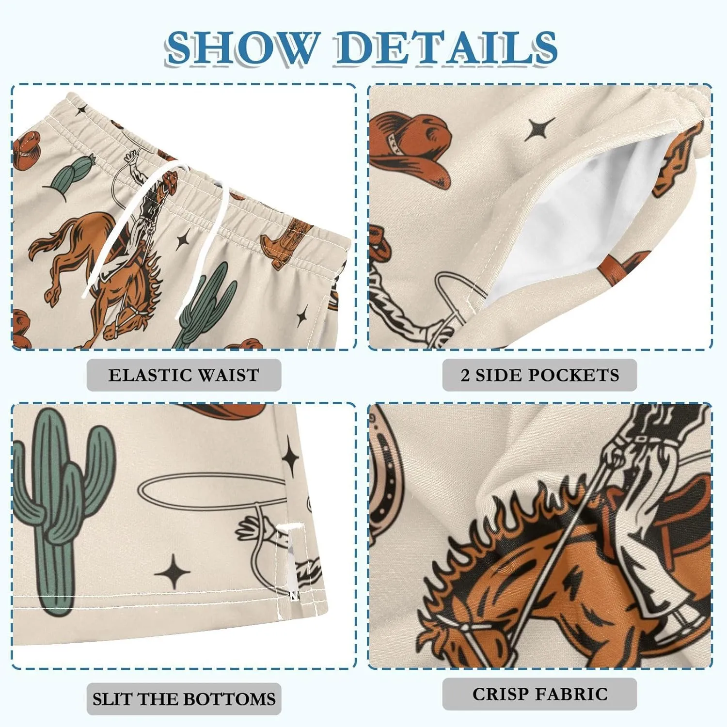 J JOYSAY Cowboys Horses Cactus Boots Boys Athletic Shorts Kids Youth Casual Shotrs with Pockets Elastic Waistband