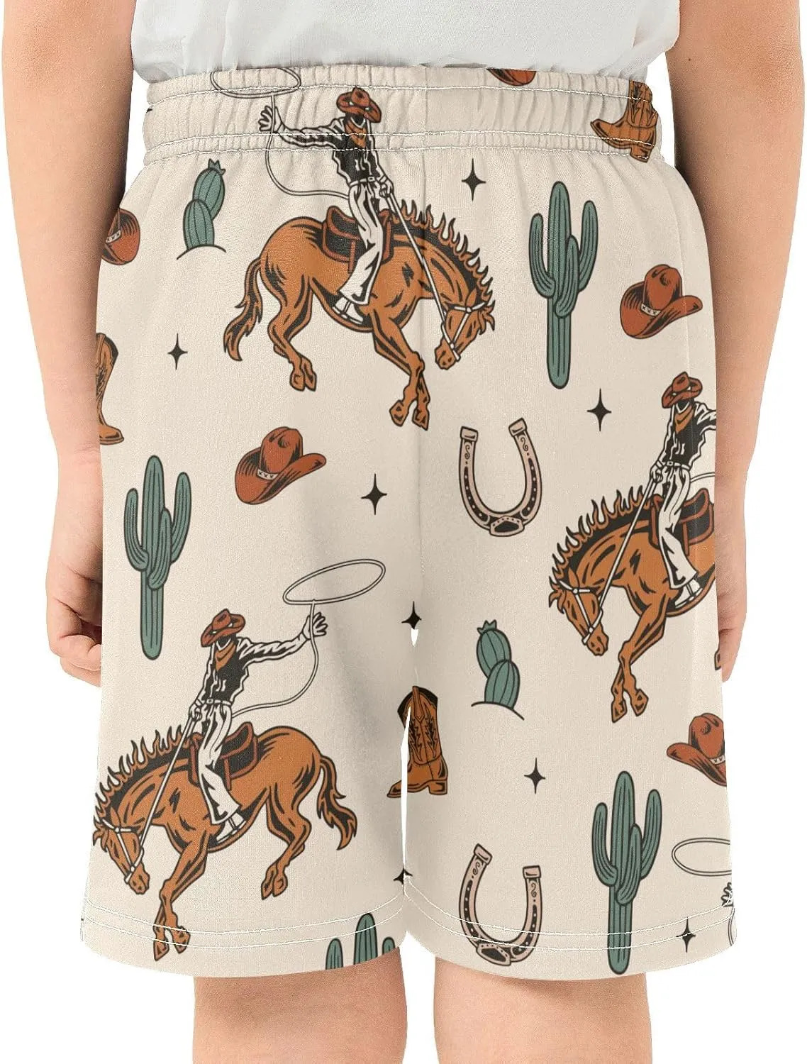 J JOYSAY Cowboys Horses Cactus Boots Boys Athletic Shorts Kids Youth Casual Shotrs with Pockets Elastic Waistband
