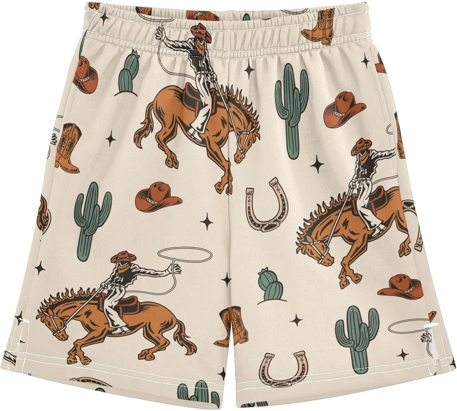 J JOYSAY Cowboys Horses Cactus Boots Boys Athletic Shorts Kids Youth Casual Shotrs with Pockets Elastic Waistband