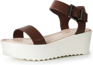 J.Adams Surf Platform Sandals – Women's Open Toe Chunky Low Mid Heel Wide Summer Block Flatform Espadrille Wedge – Comfortable Casual Walking Vegan Jelly Flat Shoes with Adjustable Ankle Strap and Lug Sole