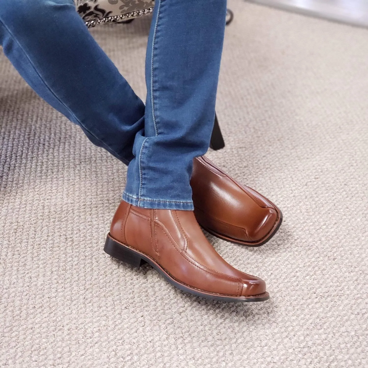 Jazamé Men's Leather Lined Ankle High Moto Zipped Chelsea Dress Boots Botas Bota