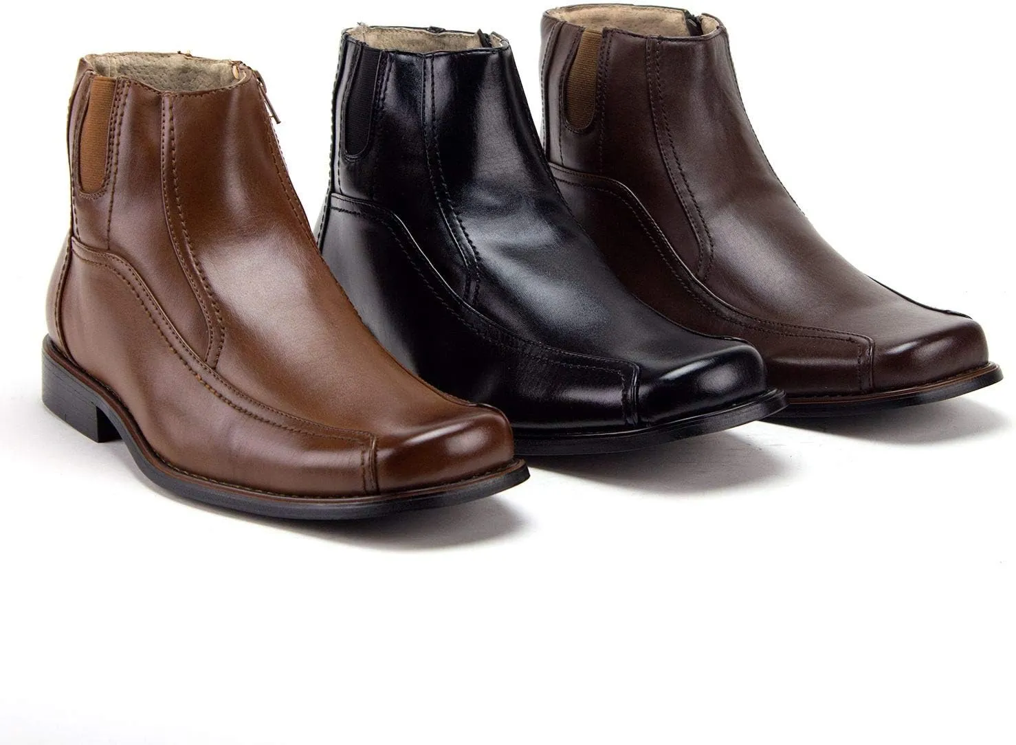 Jazamé Men's Leather Lined Ankle High Moto Zipped Chelsea Dress Boots Botas Bota