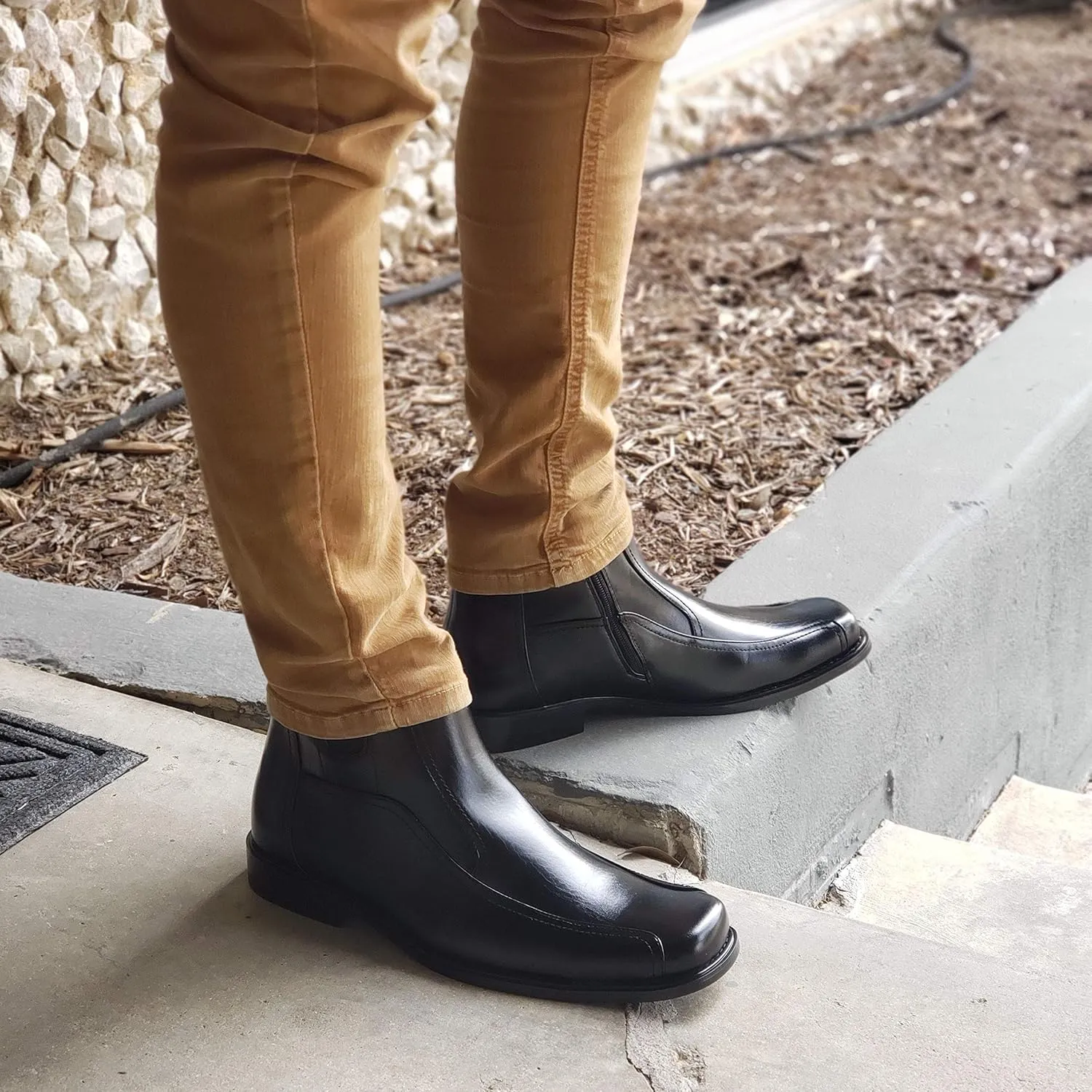 Jazamé Men's Leather Lined Ankle High Moto Zipped Chelsea Dress Boots Botas Bota