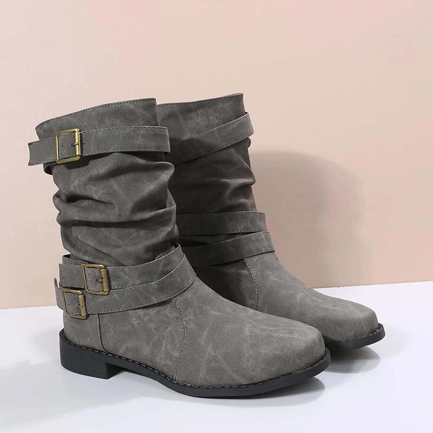 JEGULV Chunky Platform Boots for Women, Square Toe Shoes Lace up Zip High Heel Booties Combat Wedge Ankle Boots