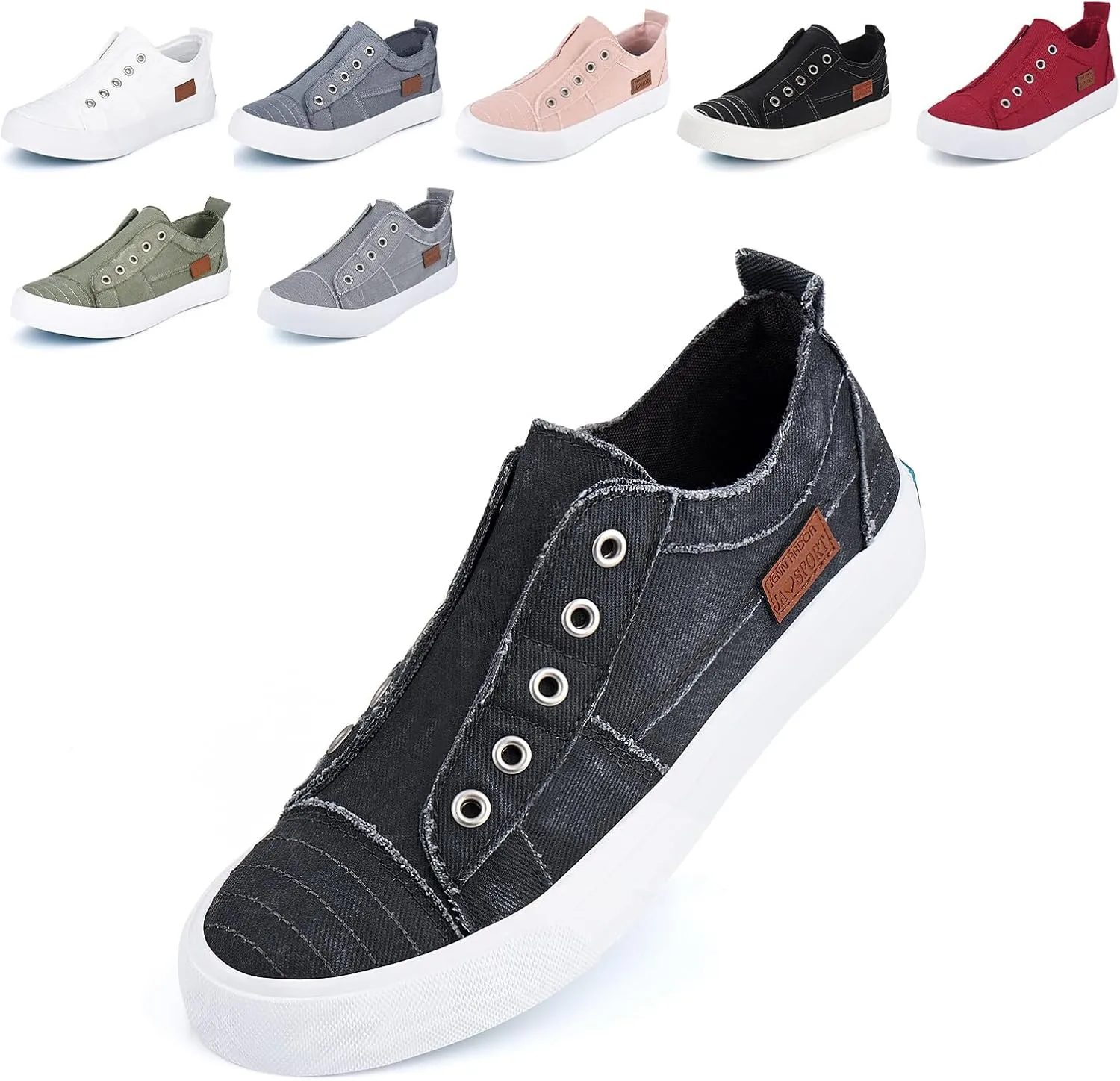 JENN ARDOR Womens Fall Slip On Fashion Sneakers No Laces Comfortable Casual Low Canvas Sneakers Flats Walking Shoes