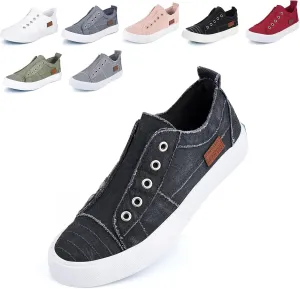 JENN ARDOR Womens Fall Slip On Fashion Sneakers No Laces Comfortable Casual Low Canvas Sneakers Flats Walking Shoes