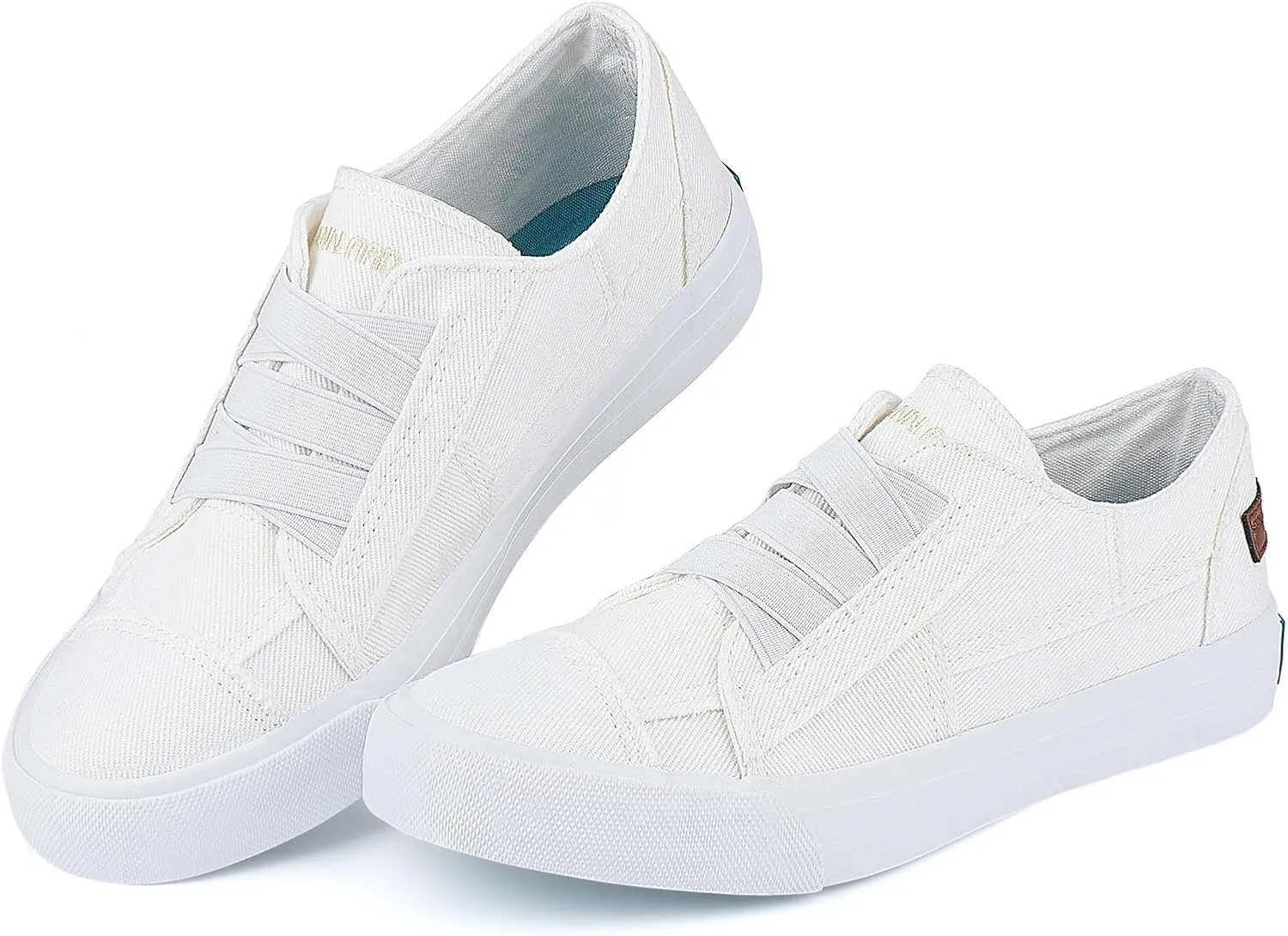 JENN ARDOR Women's Stylish Slip On Sneakers No Laces Elastic Low Top Canvas Sneakers Trendy Flats Comfortable Casual Walking Shoes