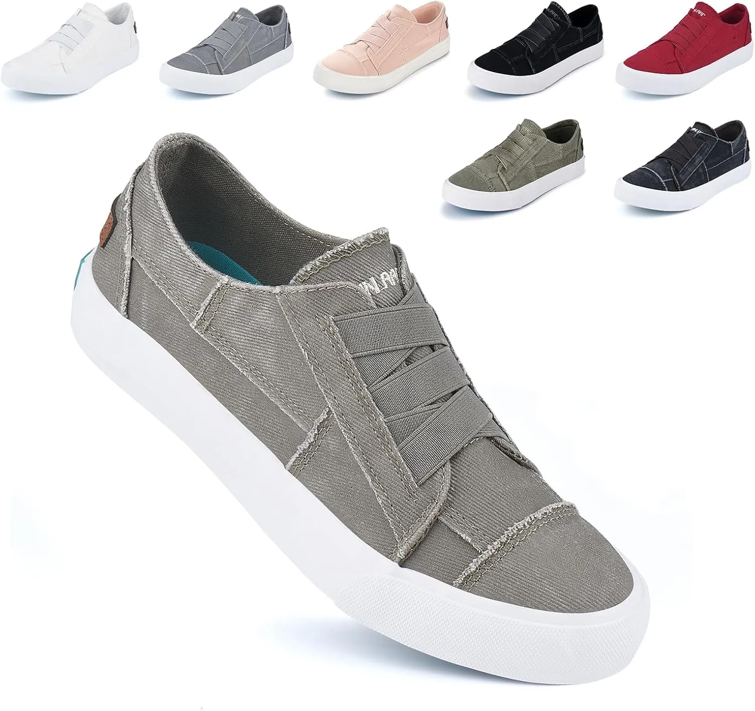 JENN ARDOR Women's Stylish Slip On Sneakers No Laces Elastic Low Top Canvas Sneakers Trendy Flats Comfortable Casual Walking Shoes