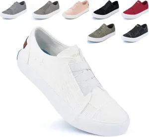 JENN ARDOR Women's Stylish Slip On Sneakers No Laces Elastic Low Top Canvas Sneakers Trendy Flats Comfortable Casual Walking Shoes