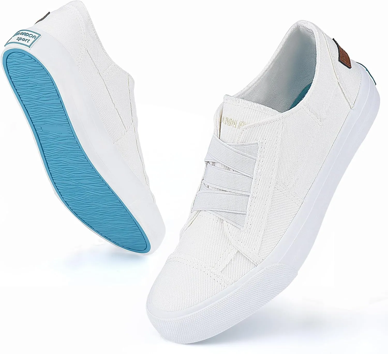 JENN ARDOR Women's Stylish Slip On Sneakers No Laces Elastic Low Top Canvas Sneakers Trendy Flats Comfortable Casual Walking Shoes