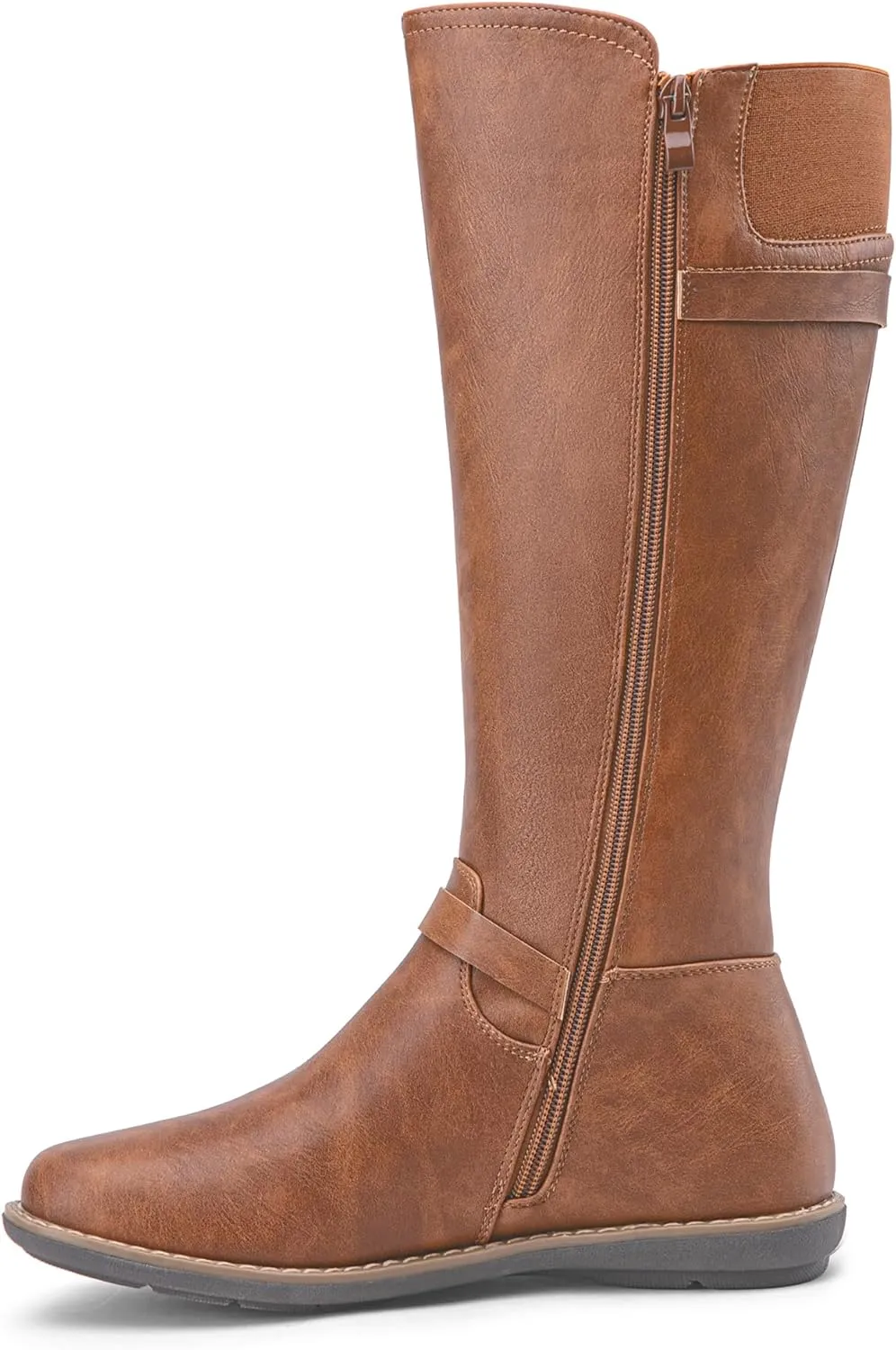 Jeossy Women's 9655 Knee High Boots Flat Riding Boots Buckle Tall Boots with Zipper for Women