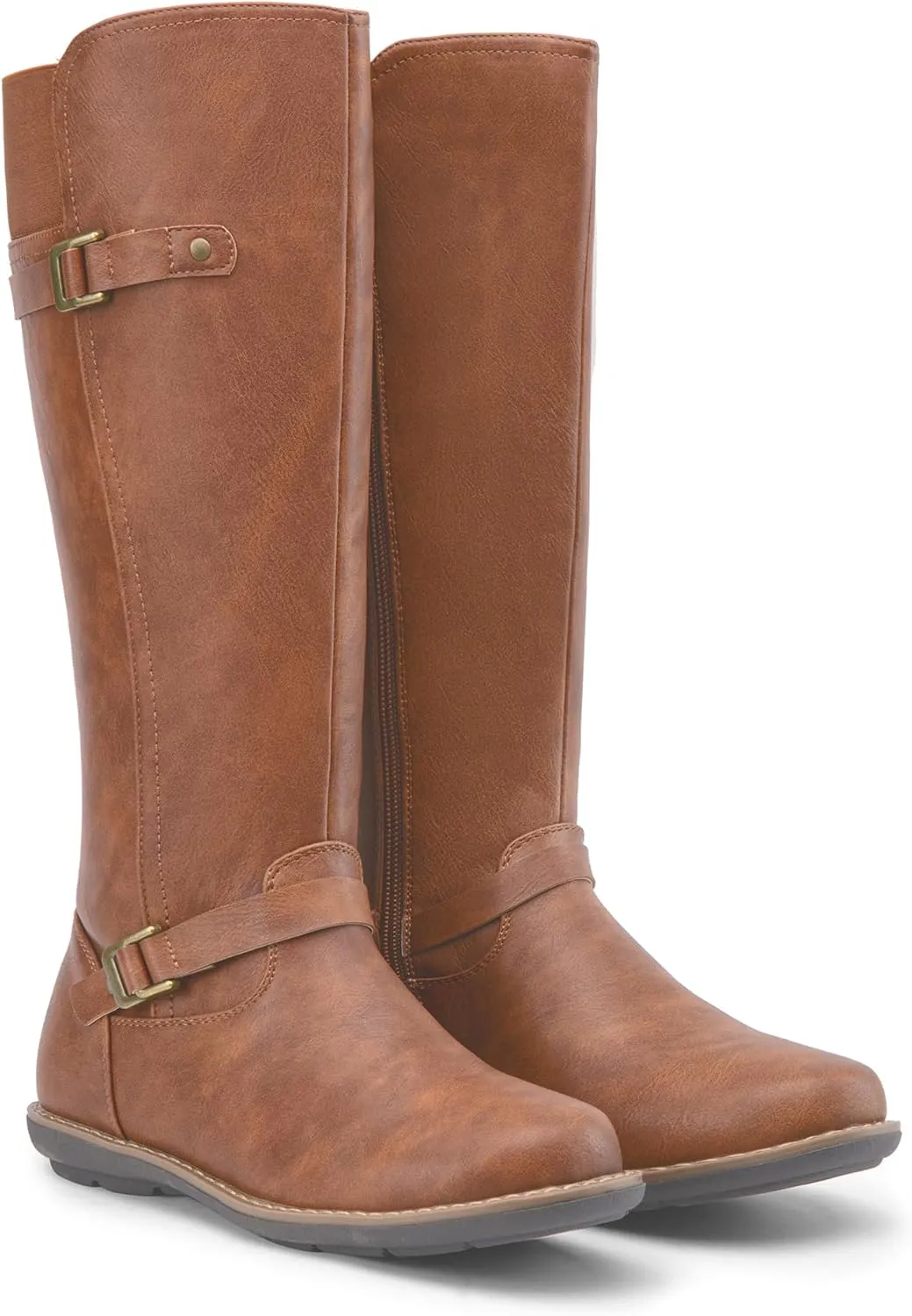 Jeossy Women's 9655 Knee High Boots Flat Riding Boots Buckle Tall Boots with Zipper for Women