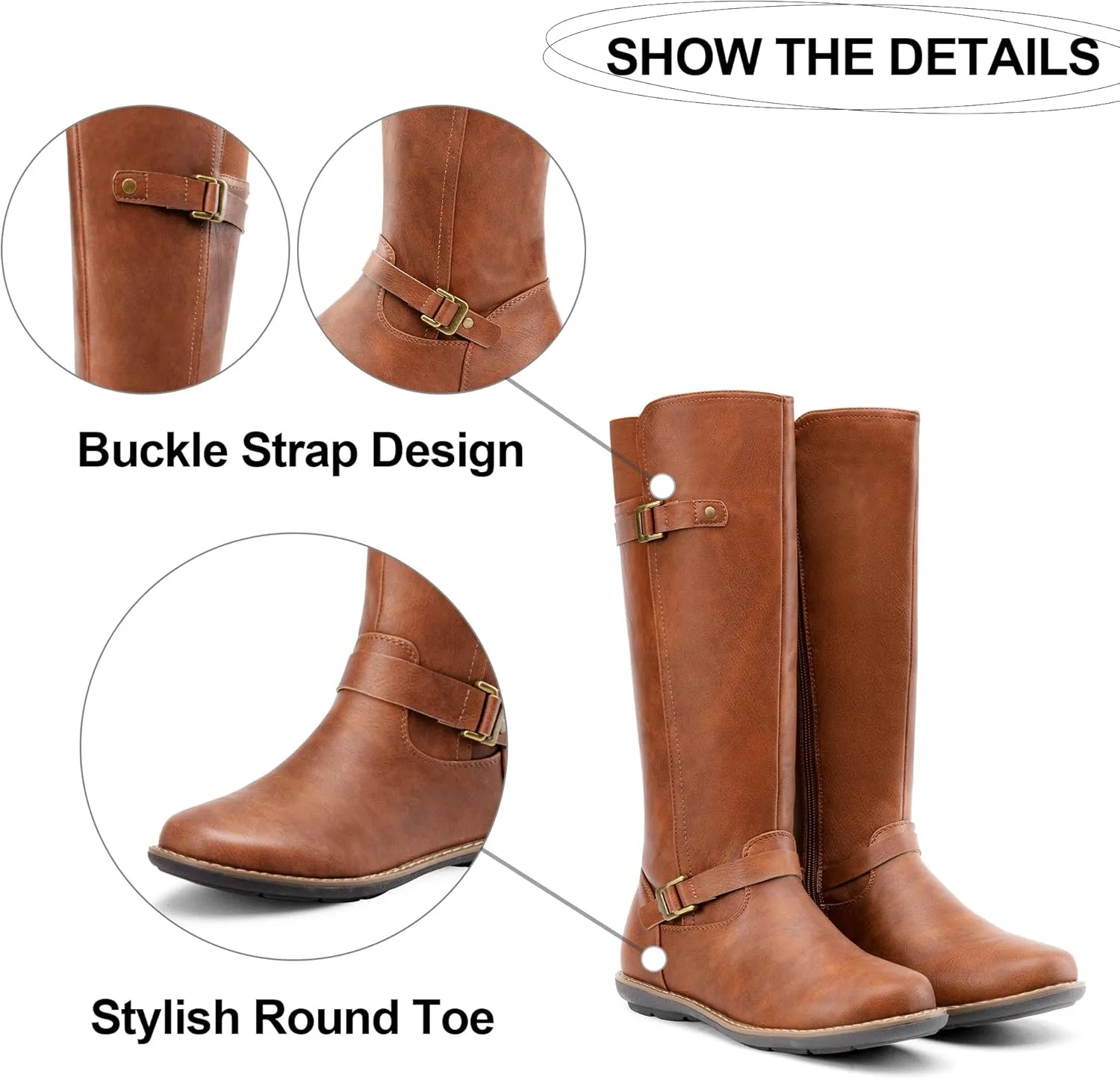 Jeossy Women's 9655 Knee High Boots Flat Riding Boots Buckle Tall Boots with Zipper for Women