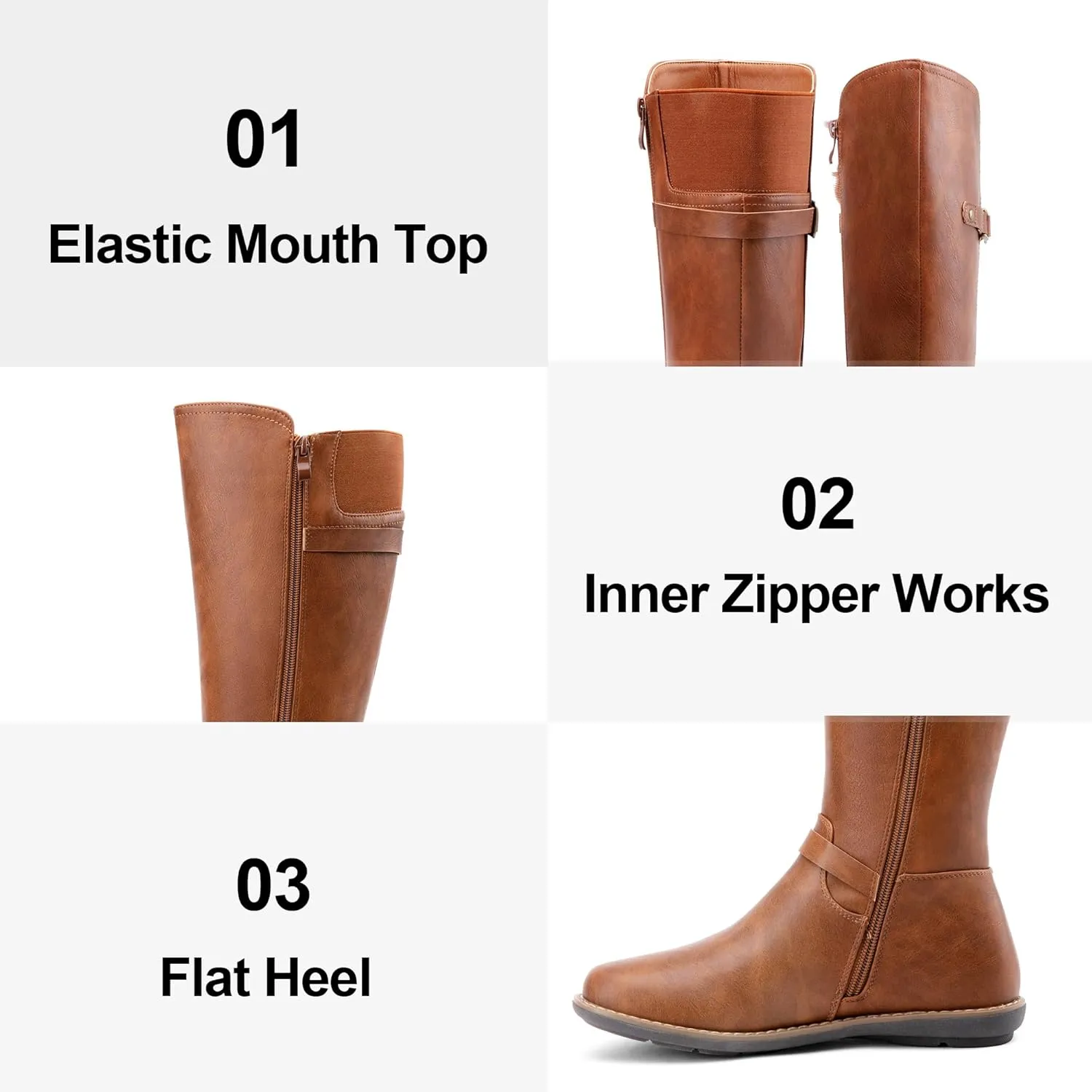 Jeossy Women's 9655 Knee High Boots Flat Riding Boots Buckle Tall Boots with Zipper for Women