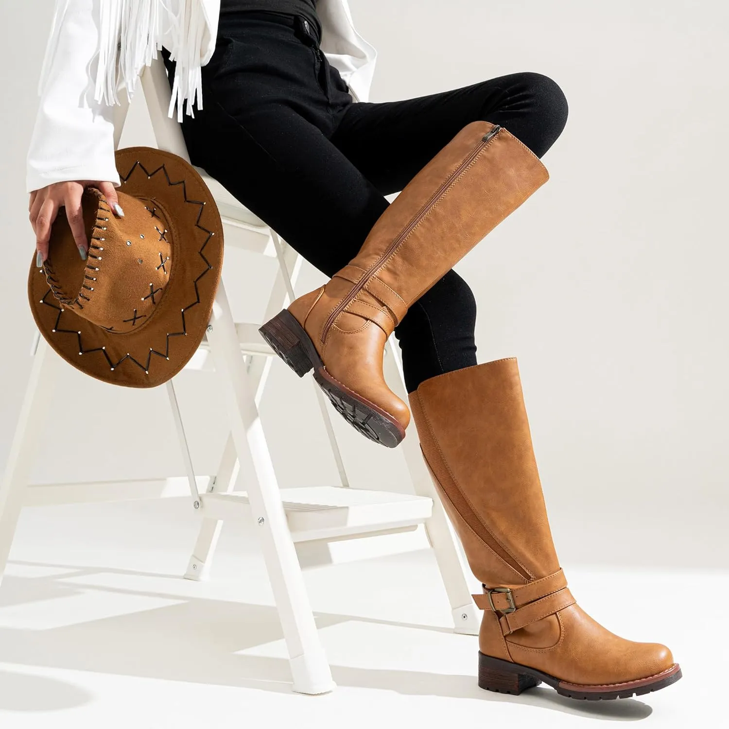 Jeossy Women's 9659 Knee High Boots, Riding Horse Tall Boots with Elastic Band and Side Zipper