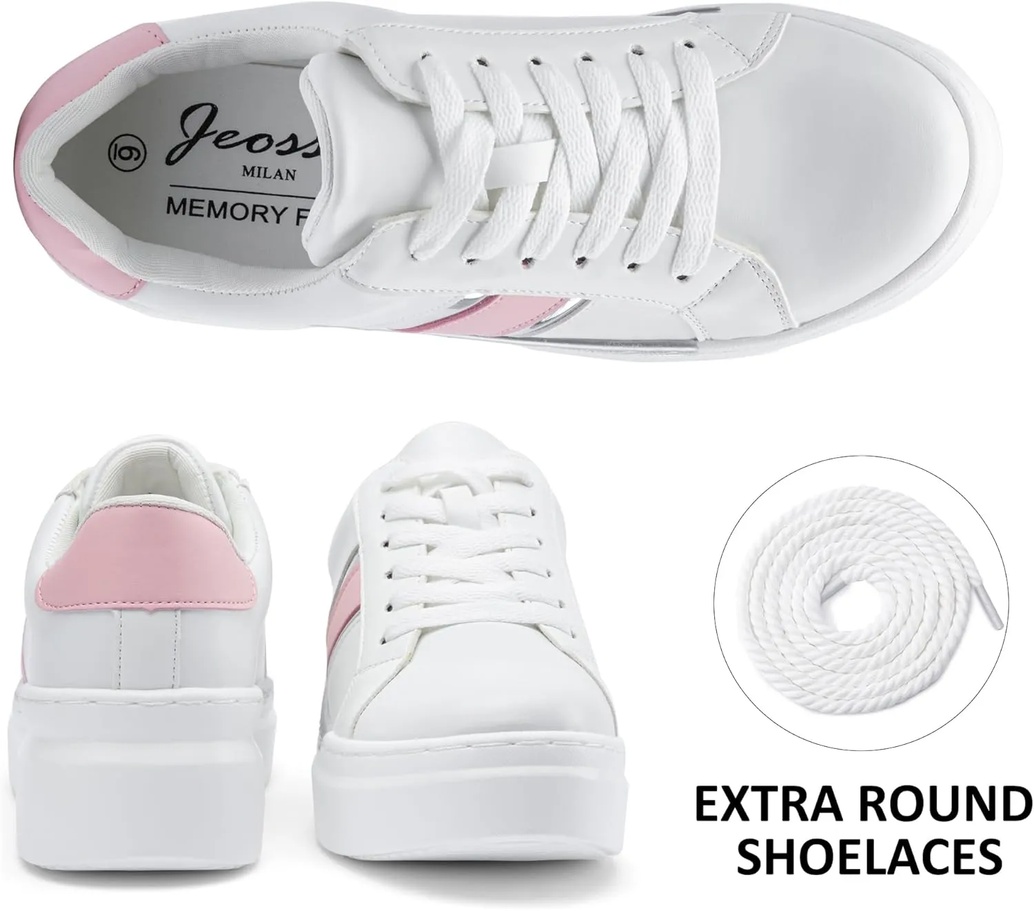 Jeossy Women's Platform Chunky White Casual Sneakers, Comfort 8028 Trendy Sneakers So Light Weight