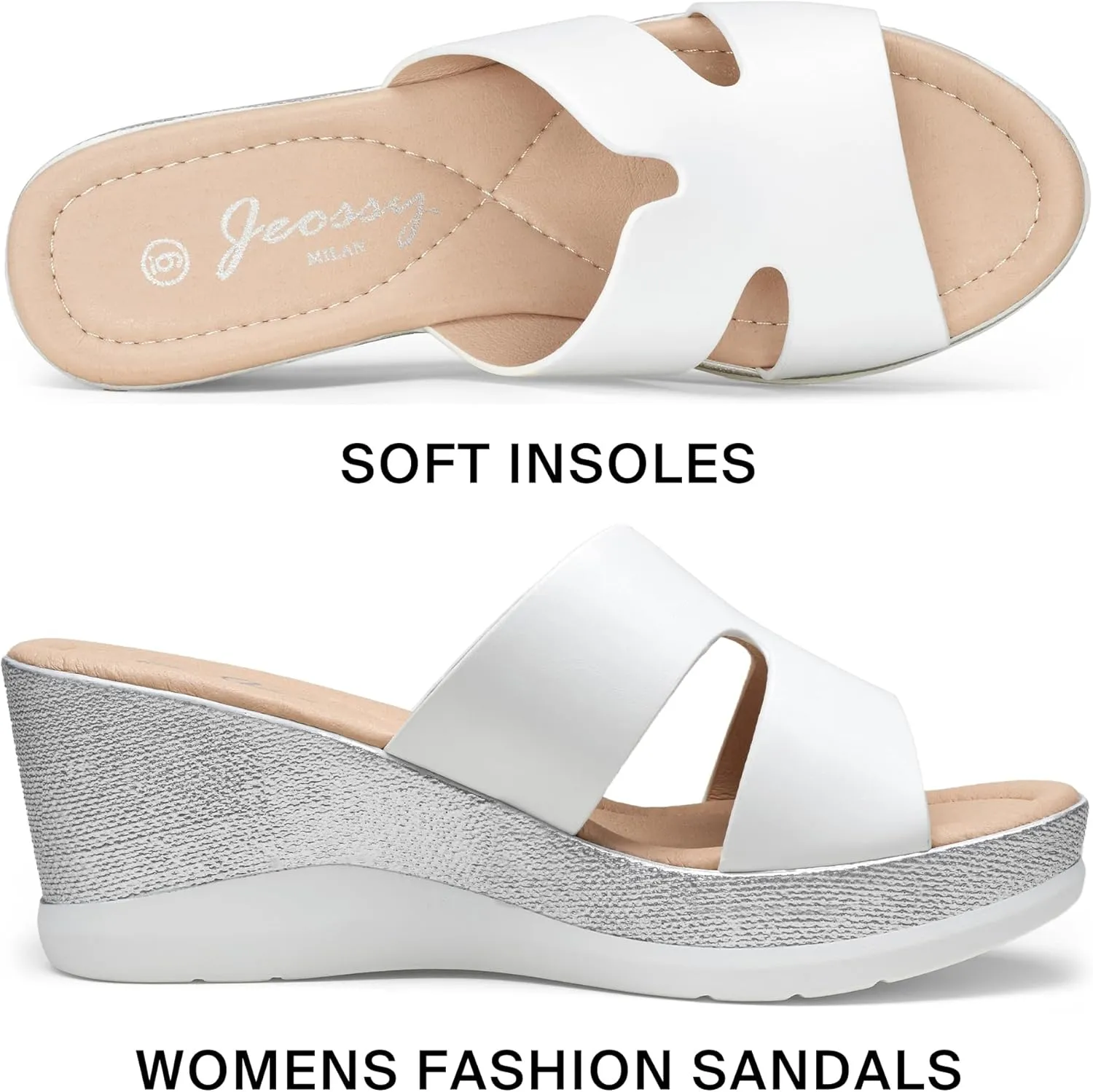 Jeossy Women's Platform Wedge Sandals Slip On 825 Peep Toe High Heel Sandals