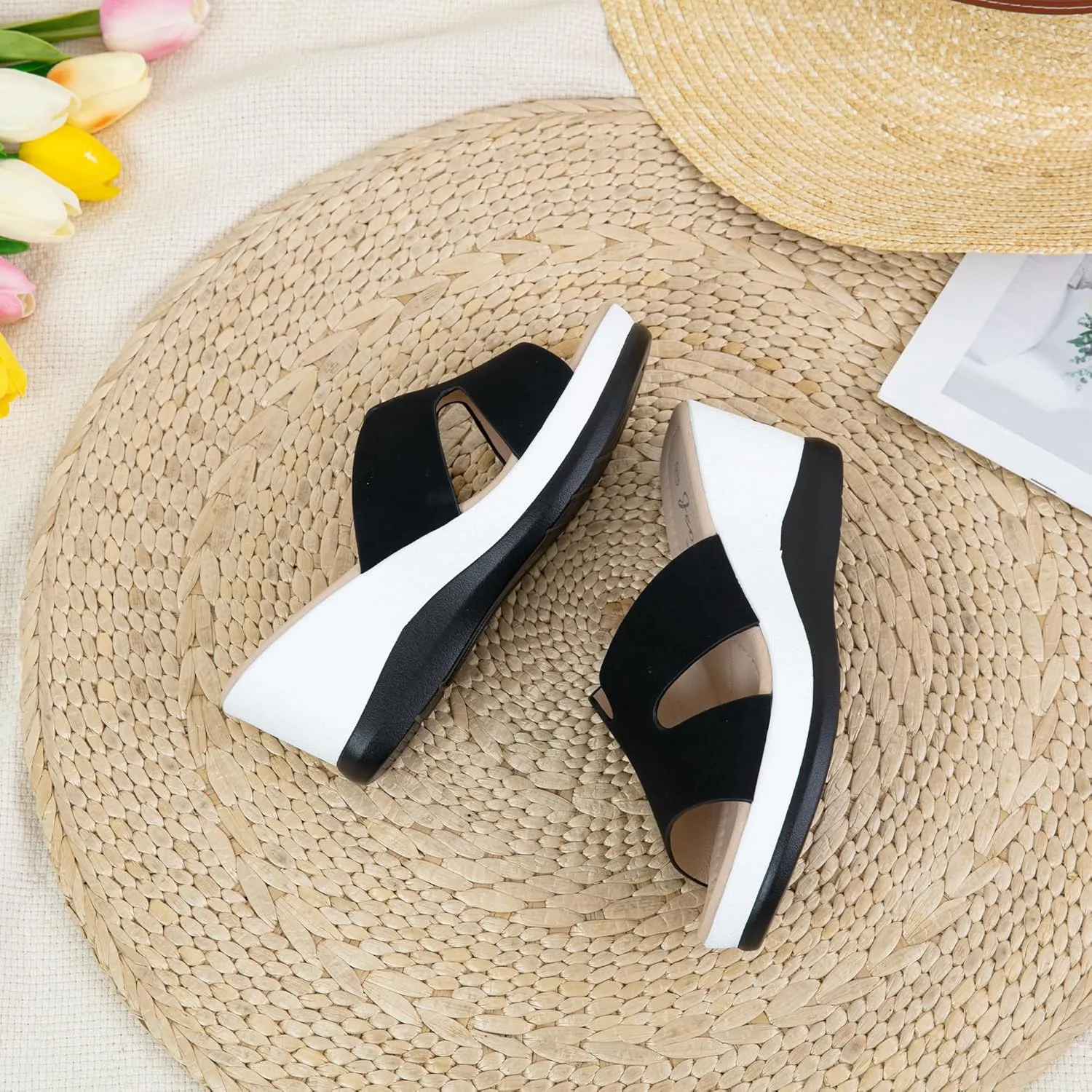 Jeossy Women's Platform Wedge Sandals Slip On 825 Peep Toe High Heel Sandals