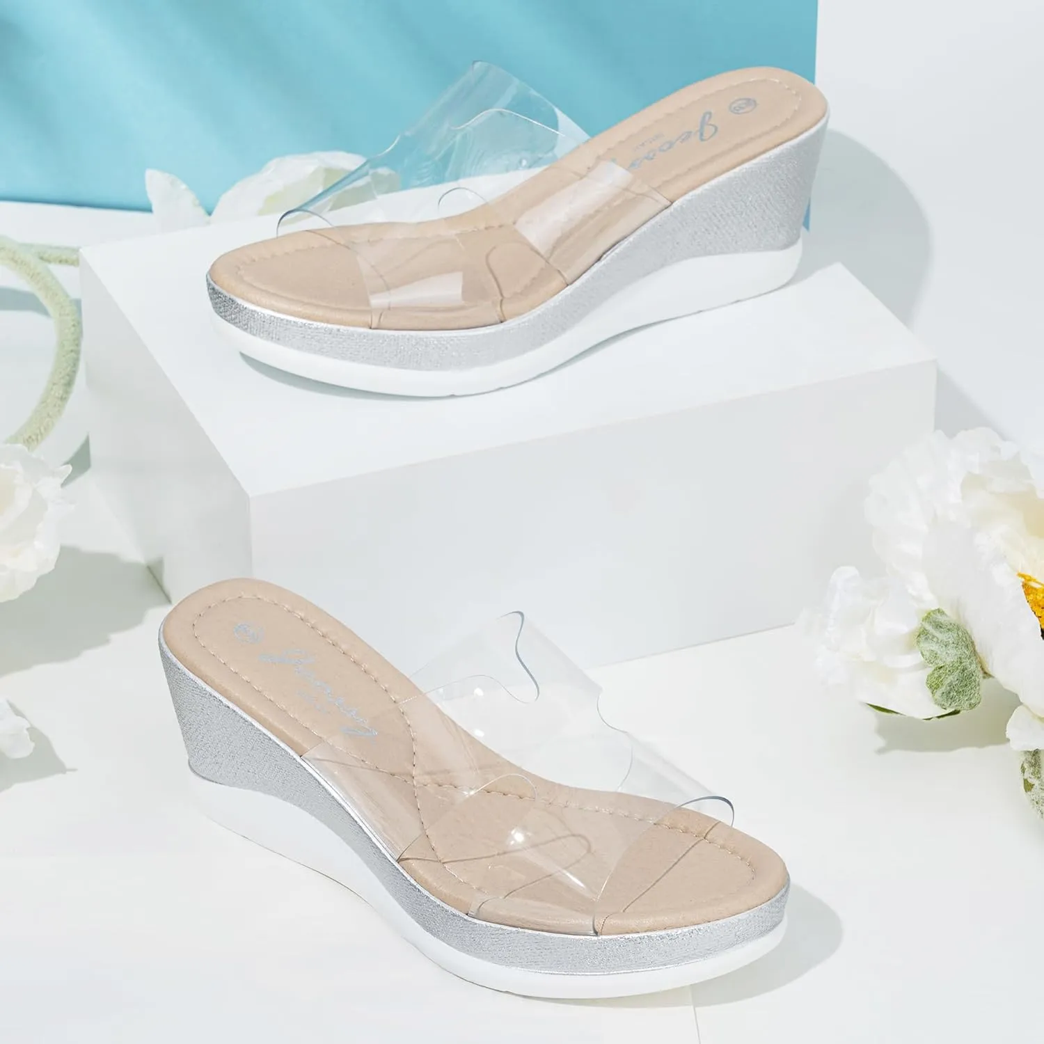 Jeossy Women's Platform Wedge Sandals Slip On 825 Peep Toe High Heel Sandals