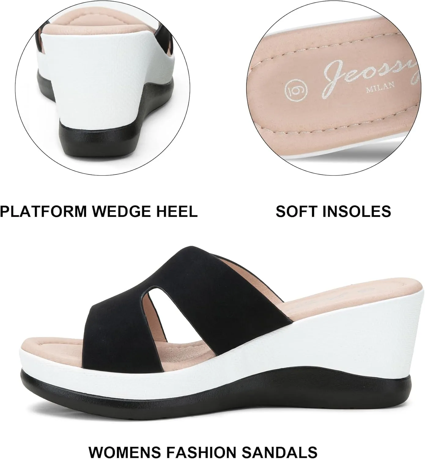 Jeossy Women's Platform Wedge Sandals Slip On 825 Peep Toe High Heel Sandals