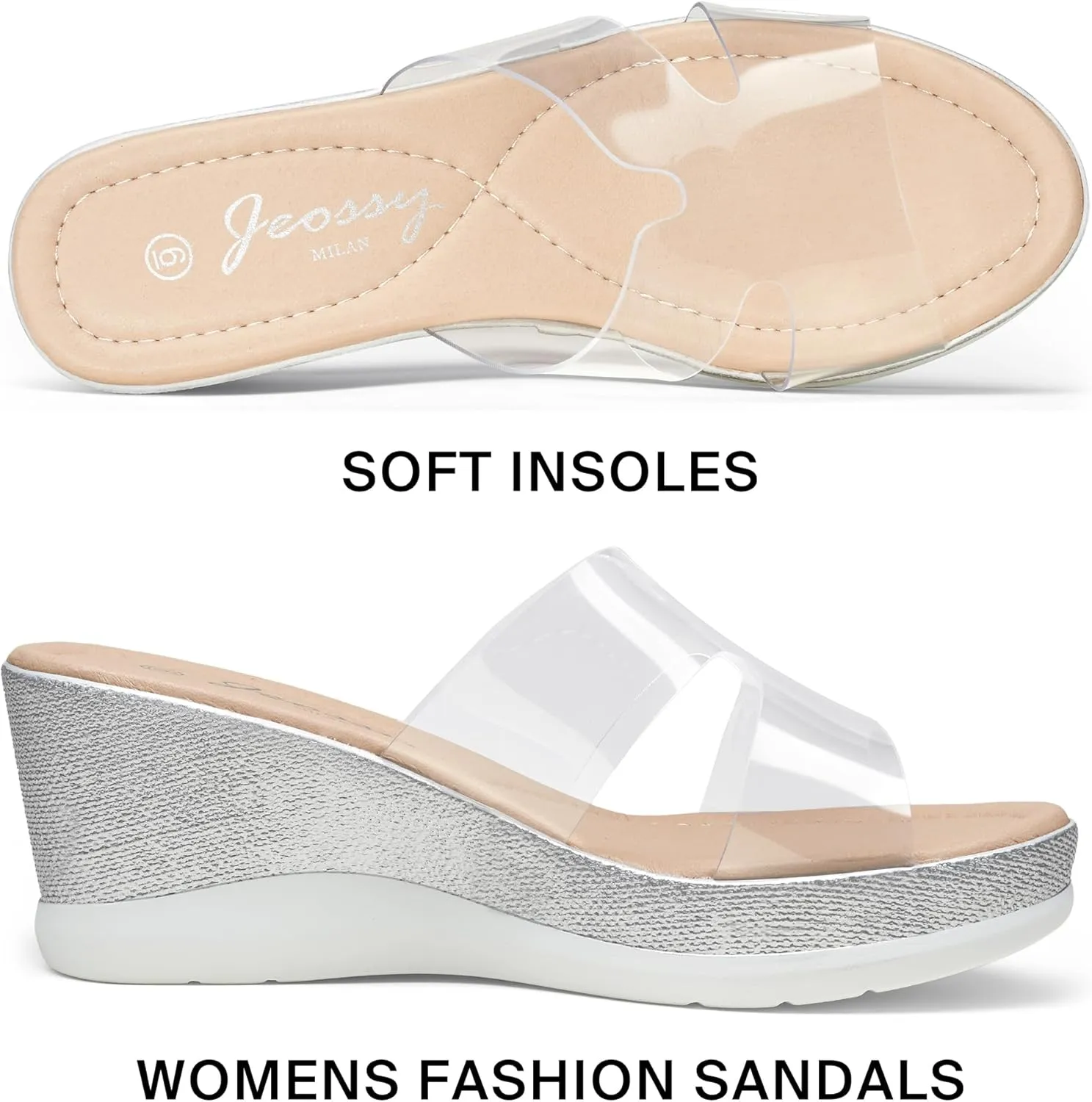 Jeossy Women's Platform Wedge Sandals Slip On 825 Peep Toe High Heel Sandals