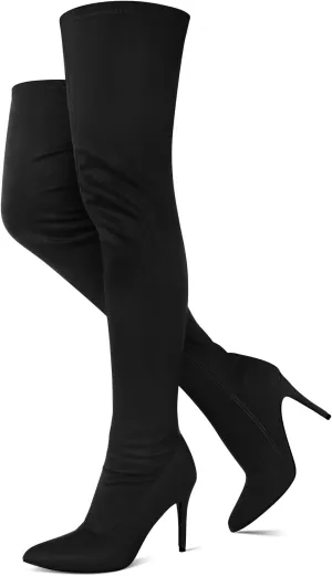 Jiu du Women's Sexy Comfy Over The Knee Thigh High Stretch Stiletto High Heel Boots Army Green Velvet Size