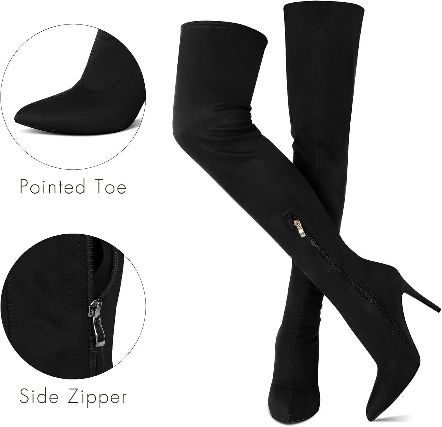Jiu du Women's Sexy Comfy Over The Knee Thigh High Stretch Stiletto High Heel Boots Army Green Velvet Size