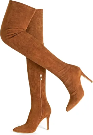 Jiu du Women's Sexy Comfy Over The Knee Thigh High Stretch Stiletto High Heel Boots Army Green Velvet Size