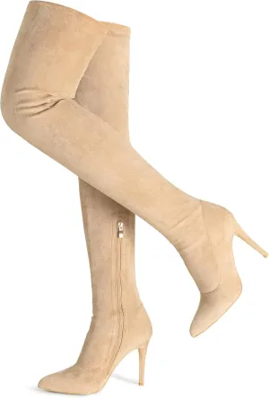 Jiu du Women's Sexy Comfy Over The Knee Thigh High Stretch Stiletto High Heel Boots Army Green Velvet Size