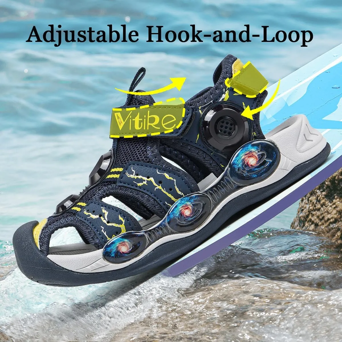 JMFCHI Boys Girls Sports Sandals Summer Kids Closed Toe Outdoor Sandals Athletic Water Shoes Sandals Child Pool Beach Sandals Quick Drying Slip Resistant