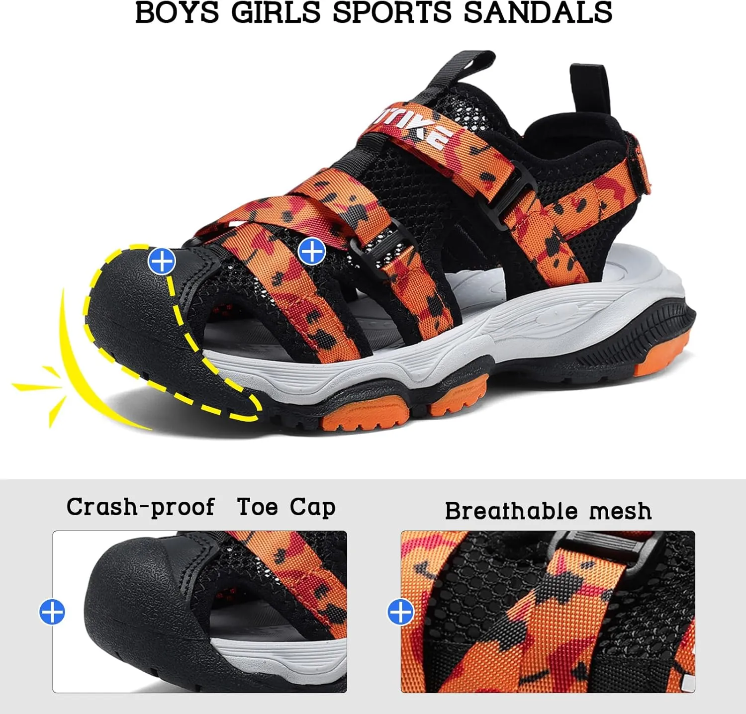 JMFCHI Boys Girls Sports Sandals Summer Kids Closed Toe Outdoor Sandals Athletic Water Shoes Sandals Child Pool Beach Sandals Quick Drying Slip Resistant