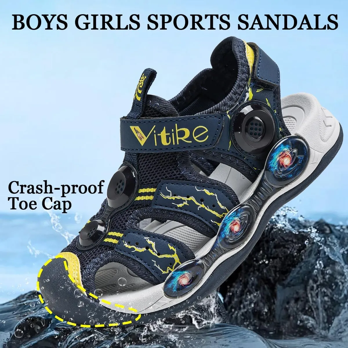 JMFCHI Boys Girls Sports Sandals Summer Kids Closed Toe Outdoor Sandals Athletic Water Shoes Sandals Child Pool Beach Sandals Quick Drying Slip Resistant